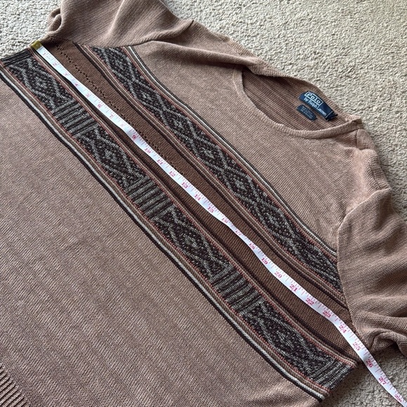 Vintage Polo Ralph Lauren Brown Linen Blend Nordic Stripe Crewneck Sweater - Picture 6 of 7
